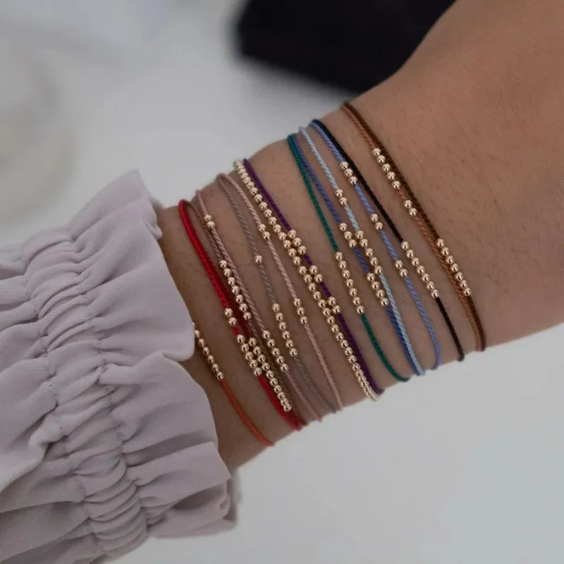 Zooying Minimalist Modern 14k Gold Stainless Steel Beads Silk Friendship Wish Cord Bracelet for Women