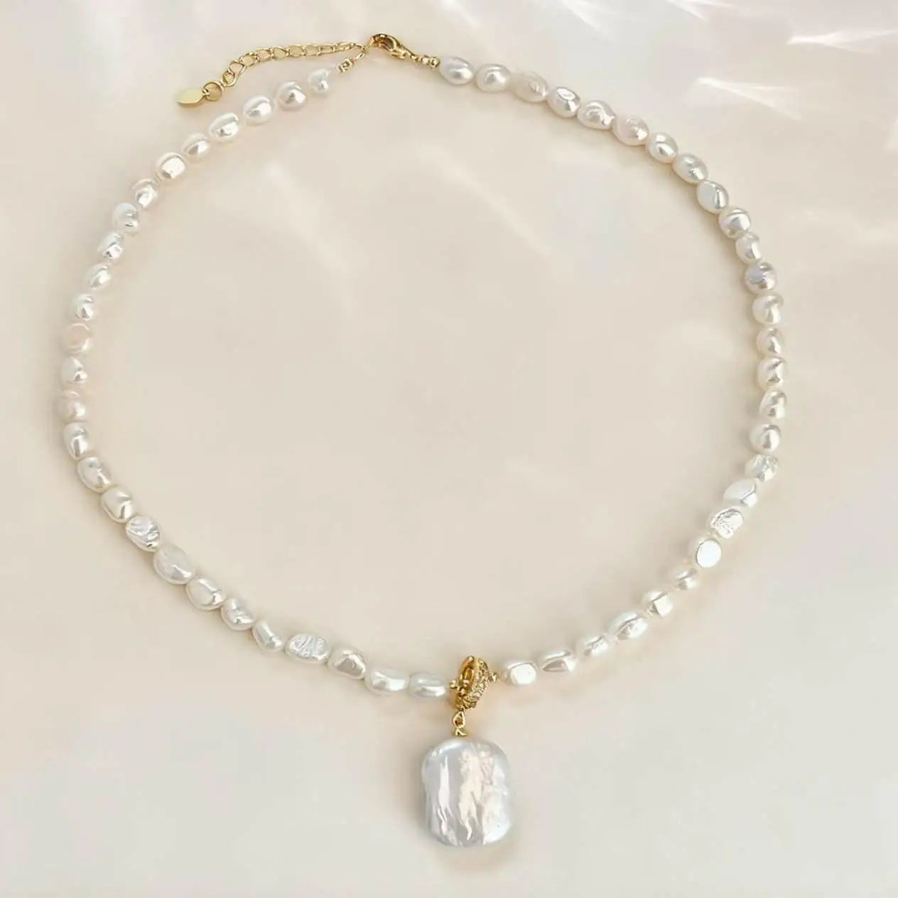 European American Baroque Collarbone Necklace 6-7mm AAAA Grade Freshwater Pearl Square Shape Strong Light White Color Brass