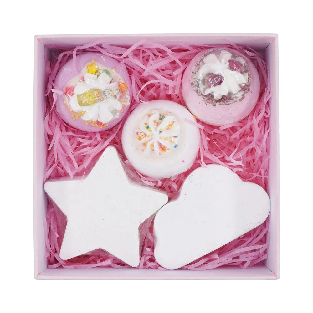 Hot Seller Gift Set Women Kid Natural Bubble Fizzies Spa Kit Private Label Luxury Organic Cloud Rainbow Bath Bomb