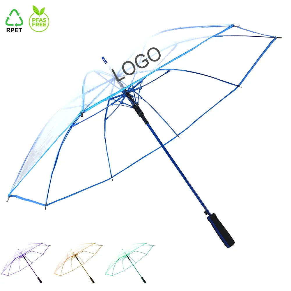 Ovida Wholesale 23inch Transparent Clear POE Straight Umbrellas for the Rain Custom logo Umbrella Wholesale Umbrella Outdoor