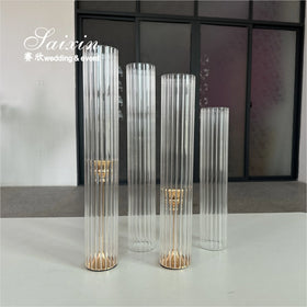 Factory Wholesale Ribbed Glass Sleeve Wedding Decoration Pillar Holder Candle Cover