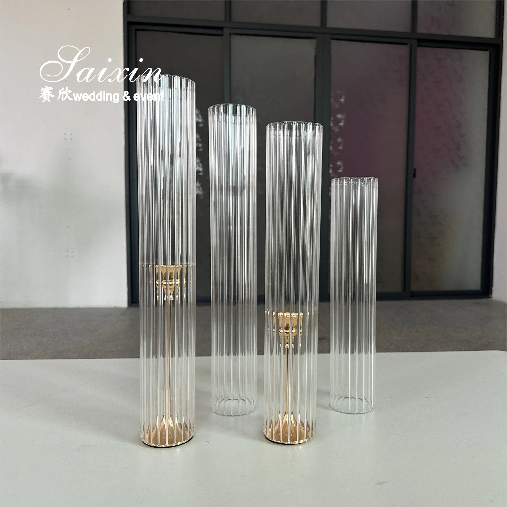 Factory Wholesale Ribbed Glass Sleeve Wedding Decoration Pillar Holder Candle Cover