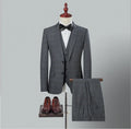 Men's Three Piece Suit Grey Plaid Slim Suit Four Seasons Thick Bridegroom's Clothing Business Leisure Dating Party