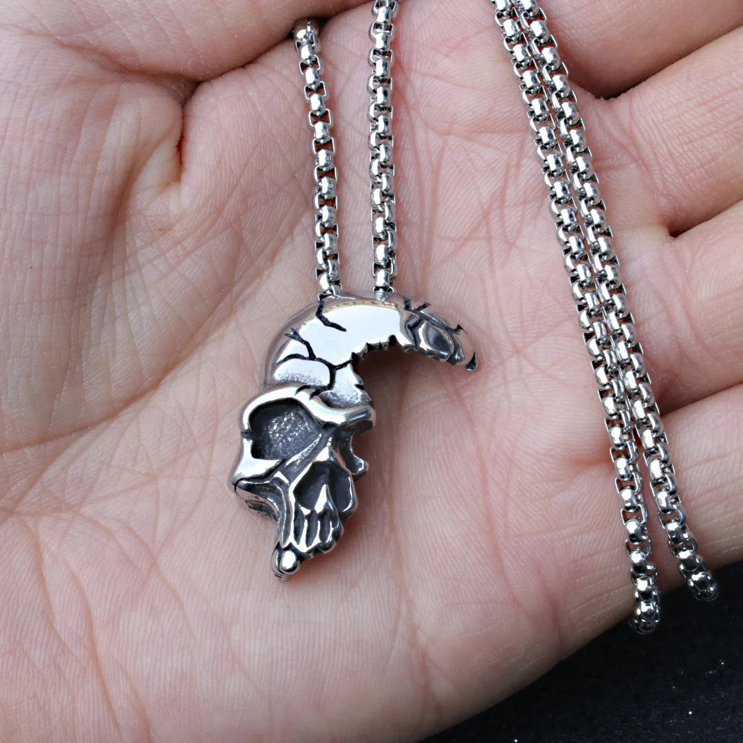 Vintage New Skull Pendant European and American Men's Personalized Half Face Stainless Steel Necklace Jewelry Wholesale