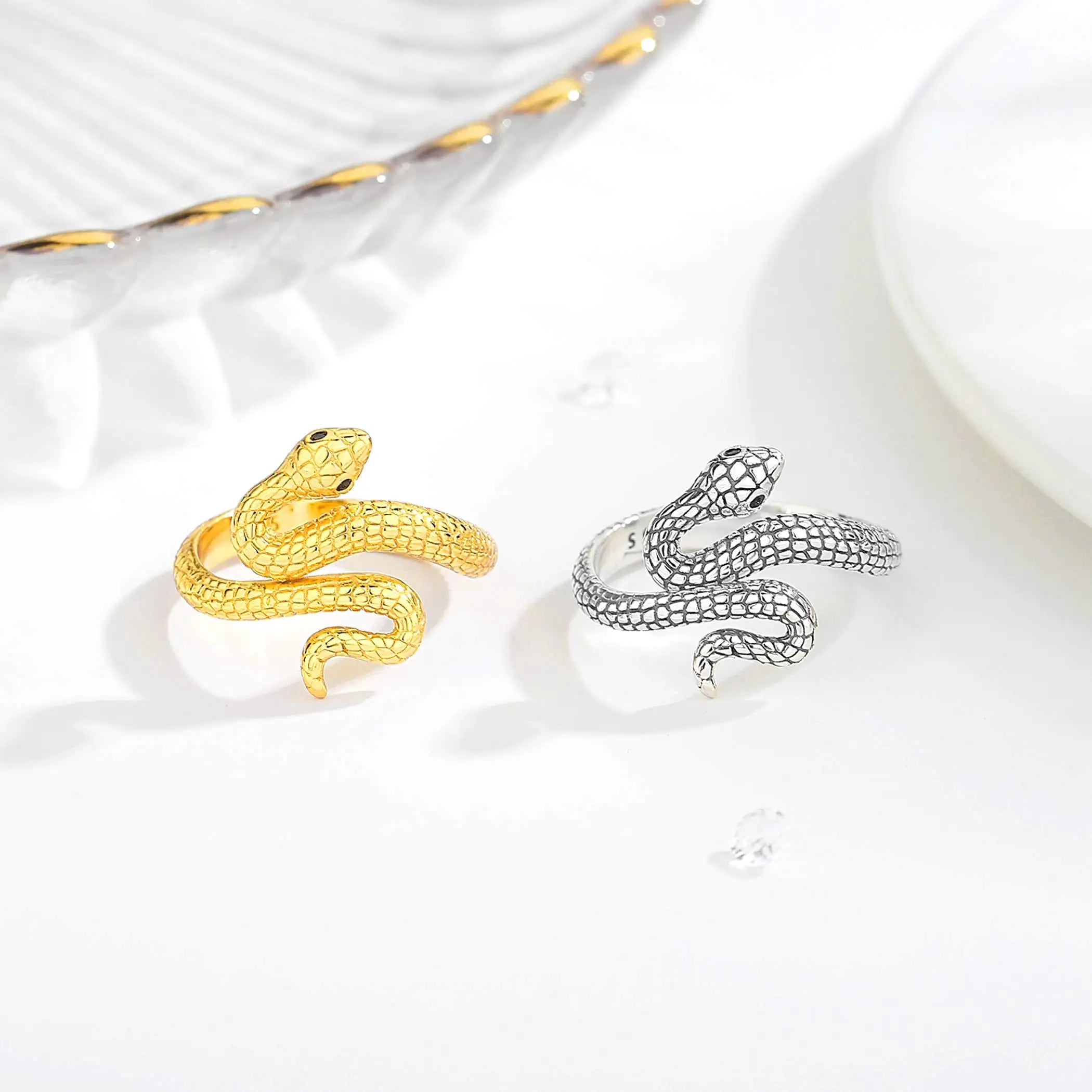 Merryshine 925 Sterling Silver Non Tarnish Vintage Dainty Jewelry Adjustable Cobra Punk Snake Shape Ring