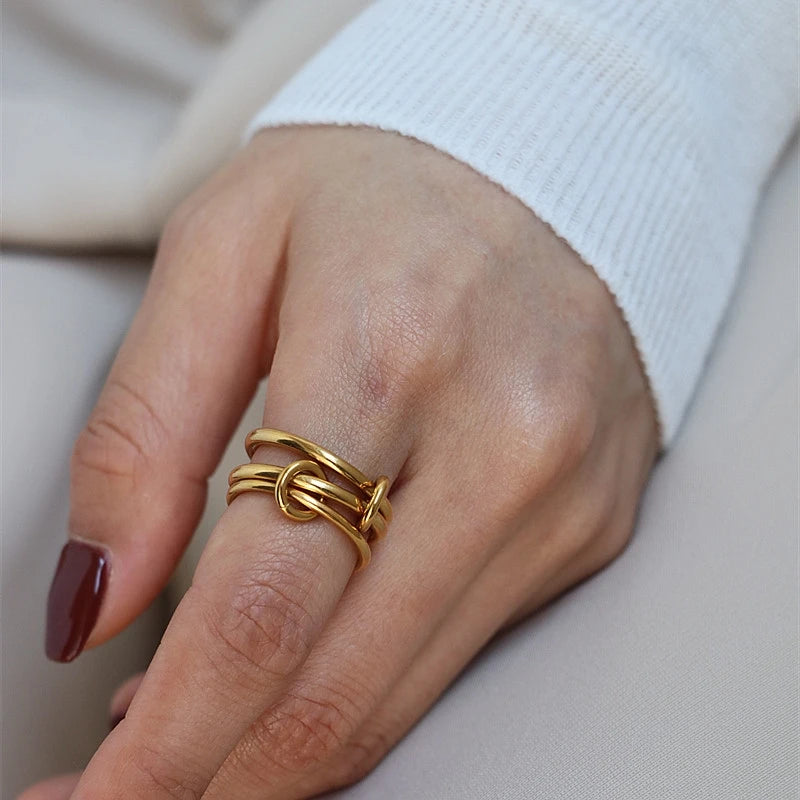 Ladies Luxurious Rings Multiple Layers Strand Loop Indext Finger Rings Women Lead&nickle Free Stainless Steel 18K Gold Ring