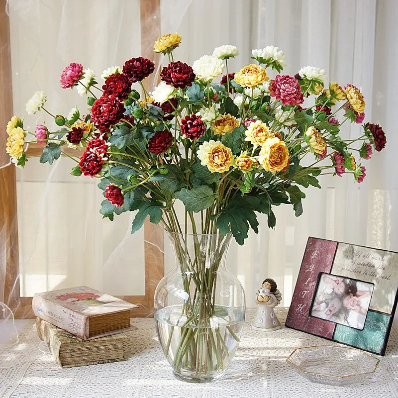 C-CH004 Wholesale Artificial Silk Small Chrysanthemum Flower Branches Bouquet for Wedding Home Party Decoration