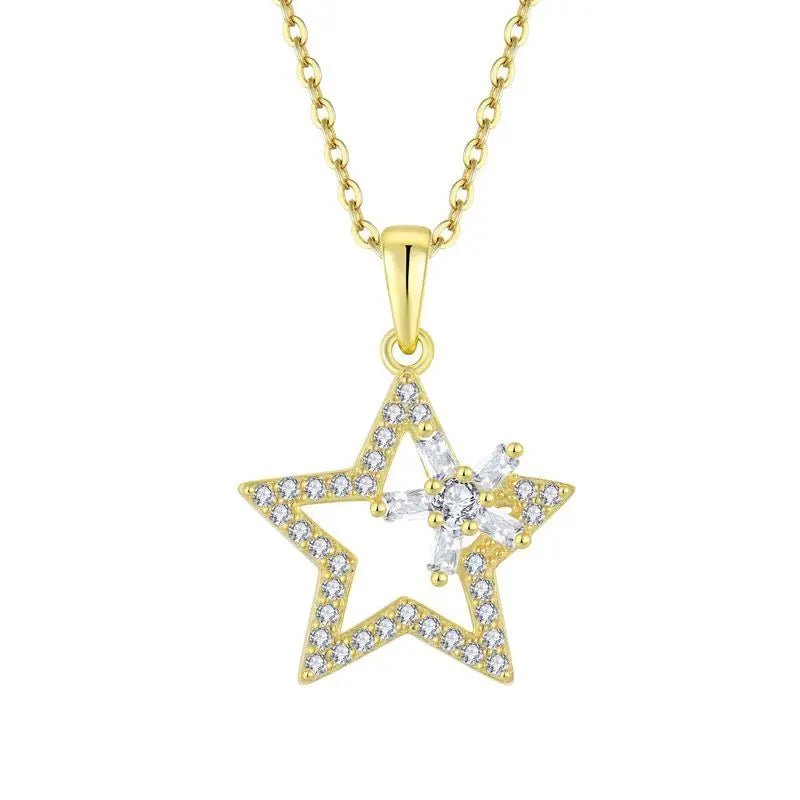 Hot Sale 925 Sterling Silver 18K Gold Filled Diamond Star Necklace for Men or Women Jewish Pendant