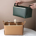 Nordic Leather Storage Box Household Desktop Finishing Foldable Storage Bags Skin Care Cosmetics Storage Basket With Metal Edges