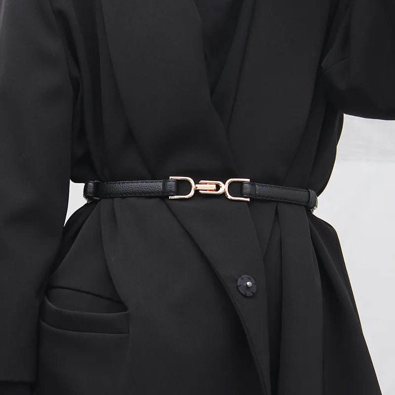 Simple Design PU Leather Ladies Dress Belt Skinny Waist Belts Strap Gold Color Buckle Female Belts for Women