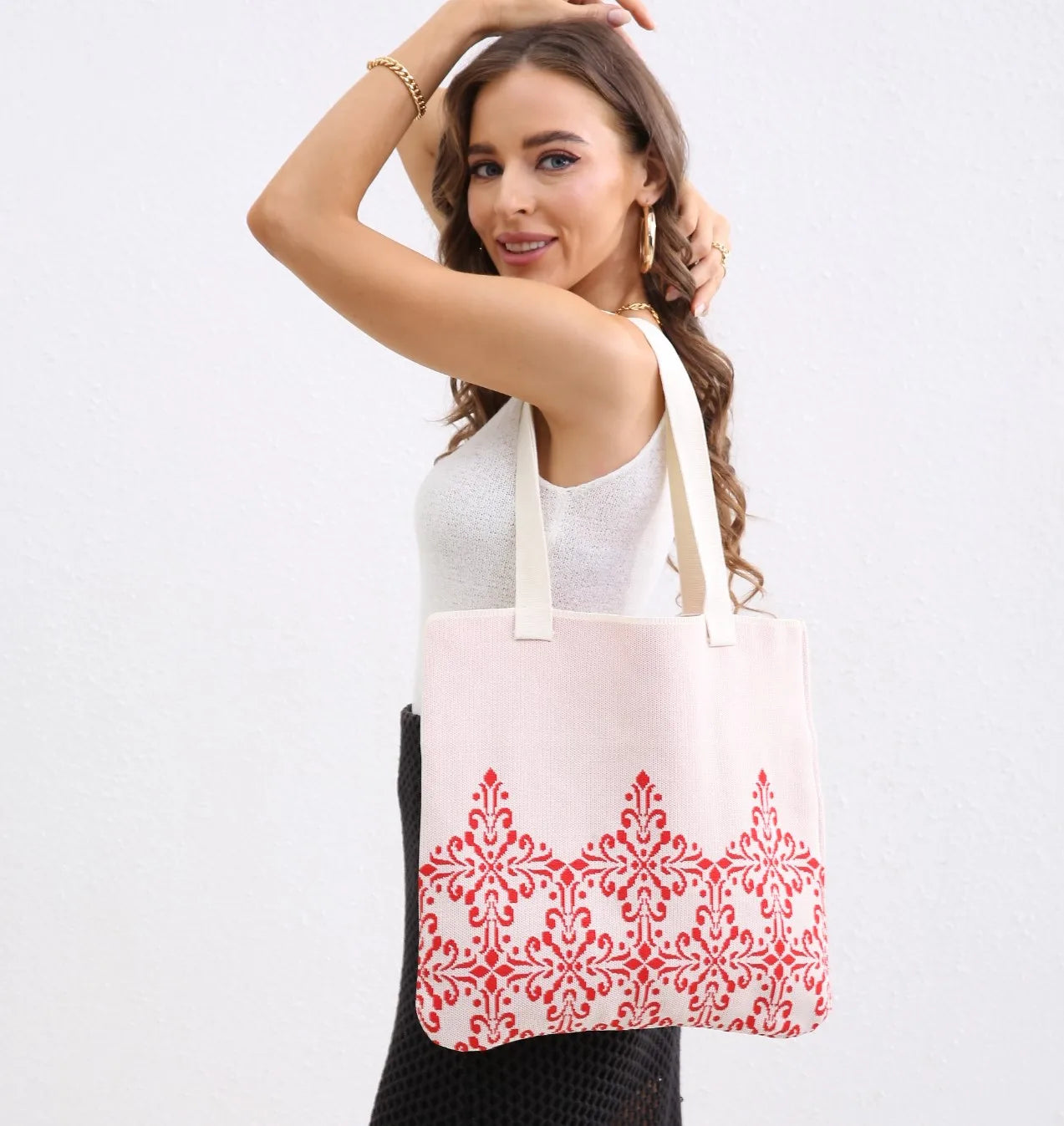 Luxury Large Capacity Knitted Crochet Tote Bags Custom Wholesale Reusable Shopping Bags for Women Lightweight Solid Color