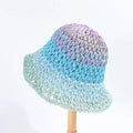 2025 Summer New Rainbow Gradient Color Sun Hat Cute Women Lady Hand Crocheted Paper Straw Bucket Hat