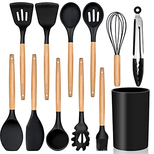 Wooden Handle Colorful Kit Cooking 11pcs Stainless Steel Spatula Nonstick Baking Tool Cheese Silicone Kitchen Home Kitchen