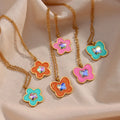 Dreamshow Acrylic Colorful Flower Butterfly Cz Jewelry Pendant Necklace for Women Stainless Steel Heart Necklace