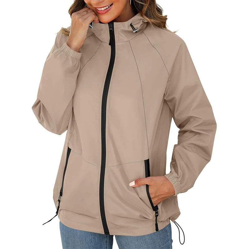 Customizable Women's Waterproof Raincoat Jacket with Zipper Hood and Pockets Outdoor Thin Windbreaker Disposable