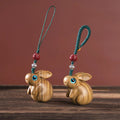 Sandalwood Cute Rabbit Pendant Key Chain Hand-woven Rope Key Ring Wooden Rabbit Pendant Car Hanging Ornaments