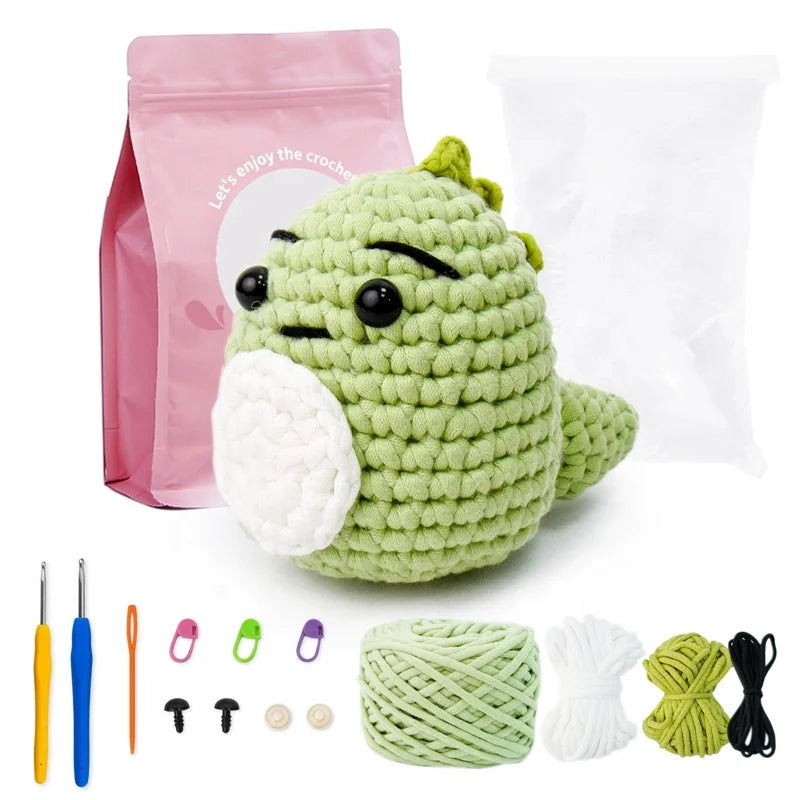 Umy Cotton Yarn Kids Craft Starter Art DIY Portable Mini Travel Sewing Toys Animal Dinosaur Crochet Kit Beginners Durable