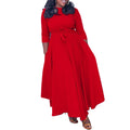 Elegant Casual Women's Maxi Party Dress New Fashion Office Belted Long Chiffon Dress with O-Neck Washable