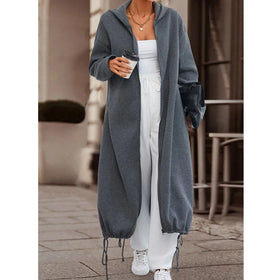 F230469 Clothing Manufacturers Custom Casual Long Hooded Coats for Women Loose Coat Full Sleeves Sport Cardigans Streetwear
