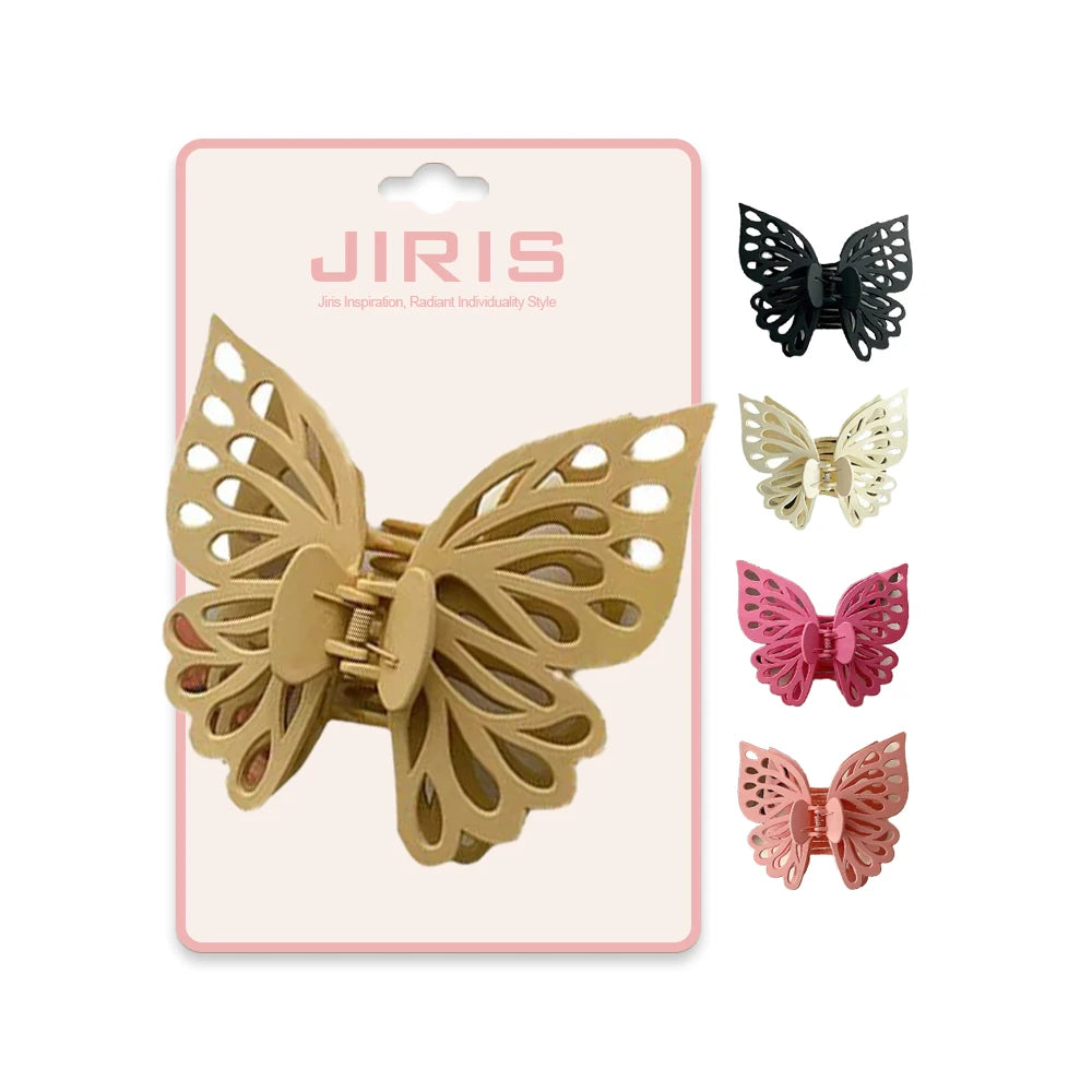 JIRIS Wholesale Double Hollow Shark Clip Solid Color Frosted Matte Large Plastic Butterfly Hair Claws for Women Girls