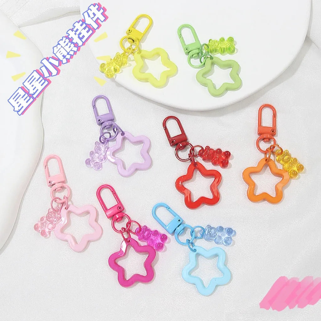 Color Bear Keychains Candy Color Acrylic Pentagram Key Chains with Cute Stars