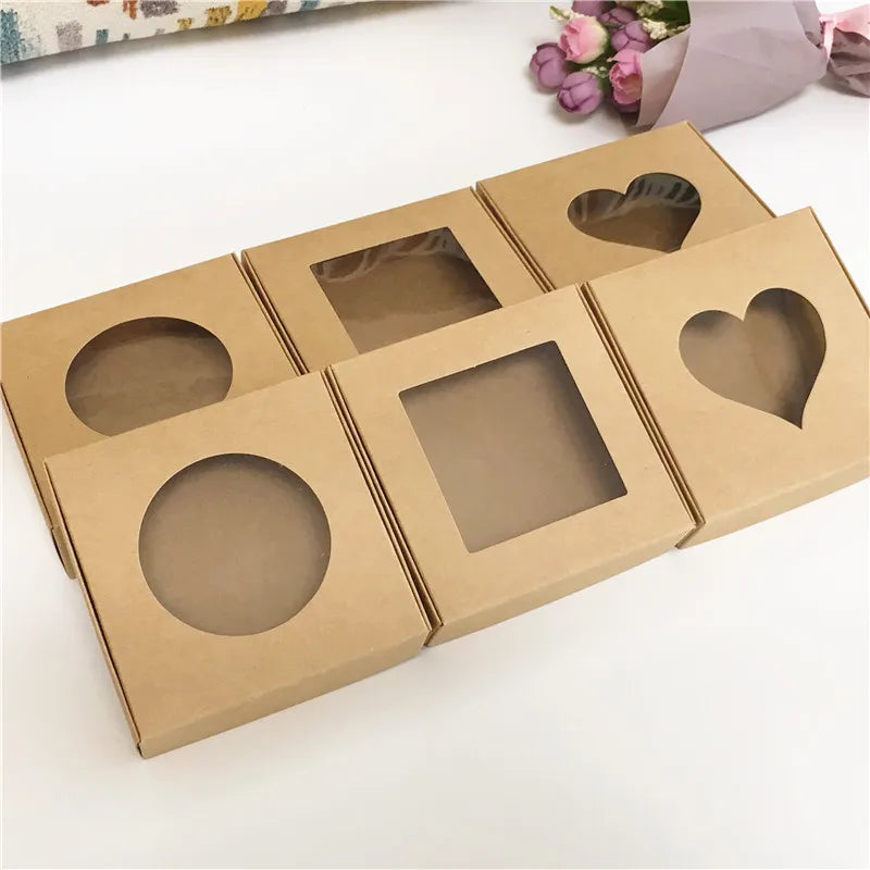 Kraft Paper Box Transparent Window Brown White Party Packing Cardboard Box