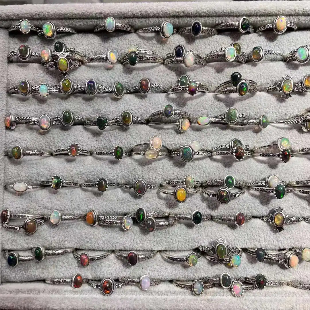 Hot Popular New Fashion DIY Opal Crystal Rings Vintage 925 Silver Band China Wholesale for Gift