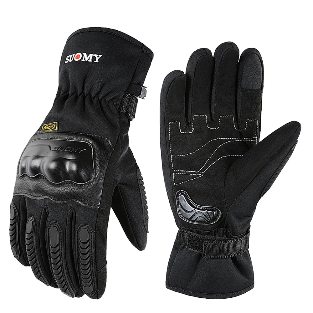 SUOMY Men Winter Waterproof Cycling Gloves Outdoor Sports Motorbike Ski Touch Screen Fleece Gloves Non-slip Warm Full Fingers
