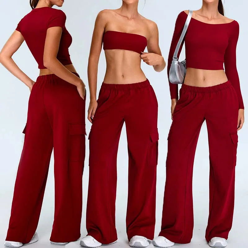SHINBENE Women 2 Piece Solid Spandex Nylon Tracksuits Set Jogger Sweatshirt Quick Dry Workout Activewear Elastic Waist