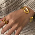 Fashion 18K Gold Plated Stainless Steel Bracelet Smooth Hollow Design Trendy Minimalist Jewelry Style Open Cuff Bracelets