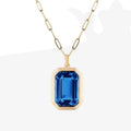 18K Gold Plated Paper Clip Chain White Blue Square Large Zircon Pendant Luxury Paper Clip Necklace