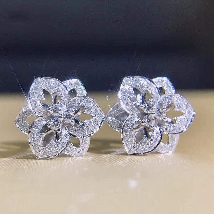 CAOSHI Charm Lovely Big Flowers Beautiful Stud Earrings Women Lady Romantic Sweet Silver Rose Gold Flower Earrings