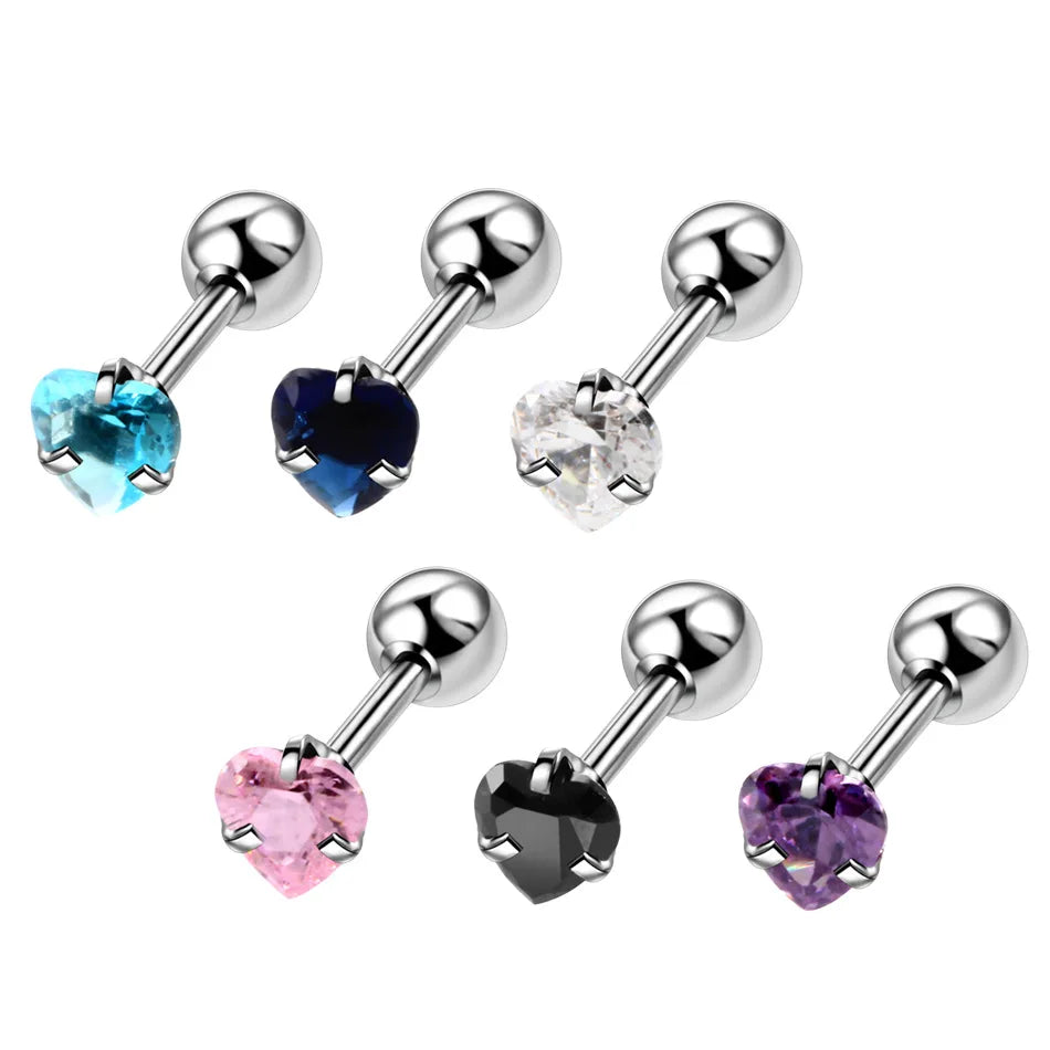 16G Stainless Steel Stud Earrings for Women Cartilage Earring Tragus Helix Piercing Created Zircon Ear Stud Body Barbell