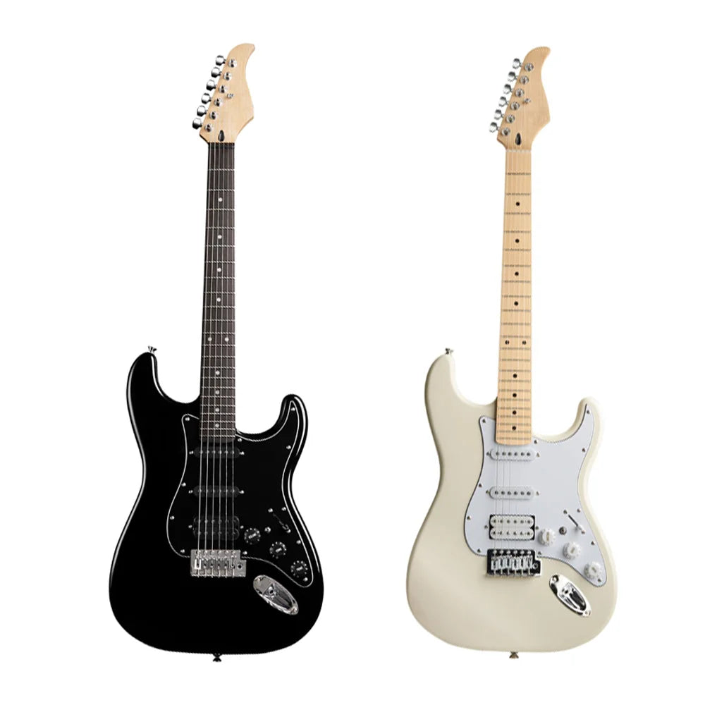 HUASHENG High Grade 39 Inch Gopherwood ST Slim C-shape Maple Neck Jet Black Gloss Polyurethane Body Electric Guitar for