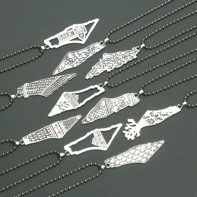 Antique Silver Palestine Map Pendant Necklaces Palestine Map Ball Chain Pendant Necklace