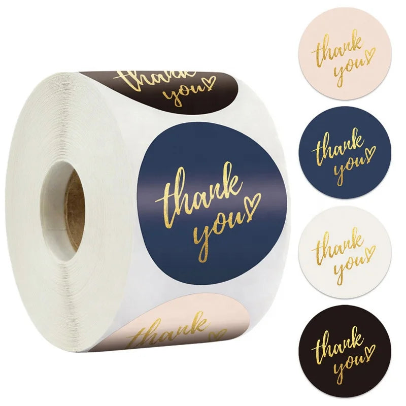 1Inch 2.5Cm 1.5Inch 3.8Cm Mixed Color Gilding Thank You Stickers Roll for Small Business