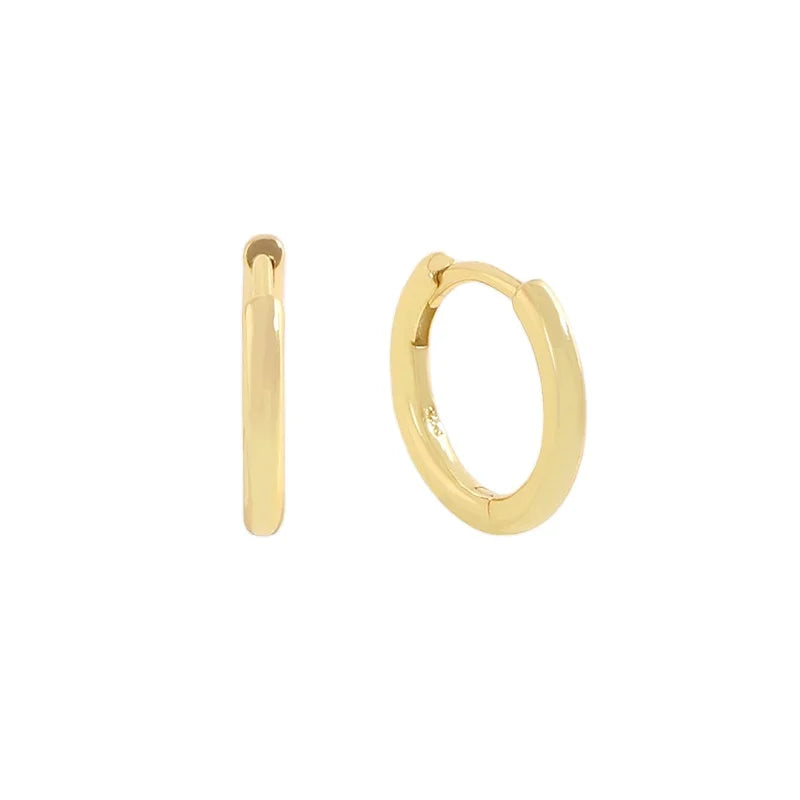 Rainbowking Luxury Minimalist S925 Sterling Silver Earrings All-Match Solid Plain Hoop Gold Niche Light for Weddings Fine