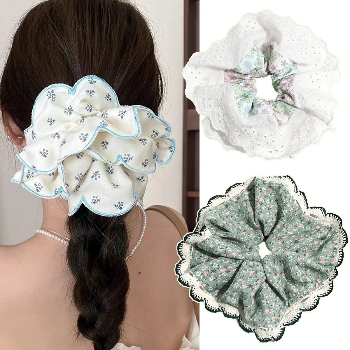 New Hot Selling Fashion Elegant Temperament Mori Pastoral Style Lace Large Colon French Gentle Pearl Handwork Tassel Hair Band