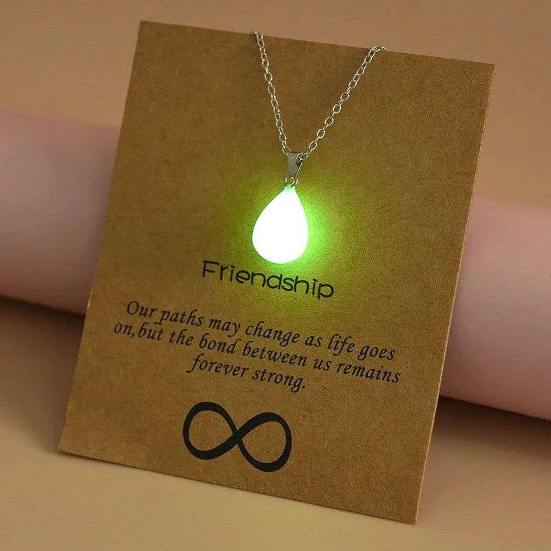 Glow in the Dark Charms Trendy Fashion Jewelry Brown Message Card Waterdrop Star Luminous Heart Pendant Necklace