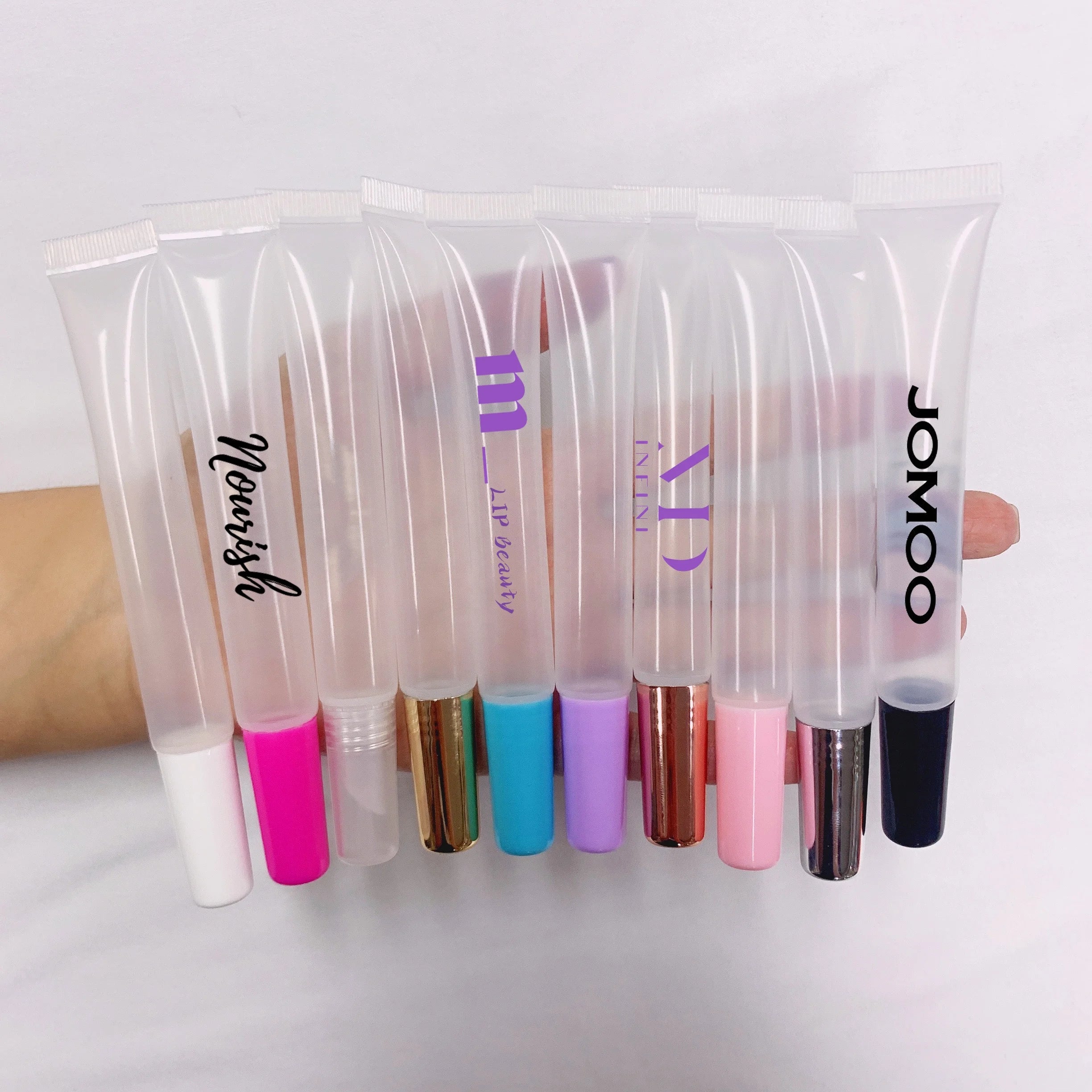 Custom Logo Pink Black Silver Clear Cap Lipgloss Tube Containers Private Label 10ml 15ml 20ml Empty Squeeze Lipgloss Tubes