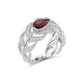 YBO Factory Price 925 Sterling Silver Fashion Jewelry Red Garnet Feather Ring with Pear Cut Diamond for Weddings