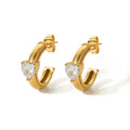 Popular Stainless Steel 18K Real Gold Plated White Heart Cubic Zircon CC Hoop Earrings for Girls
