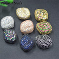 Wholesale Nickel Free 17x20mm Geometric Square Micro Pave Zircon Spacer Beads for Jewelry Bracelet Necklace Making