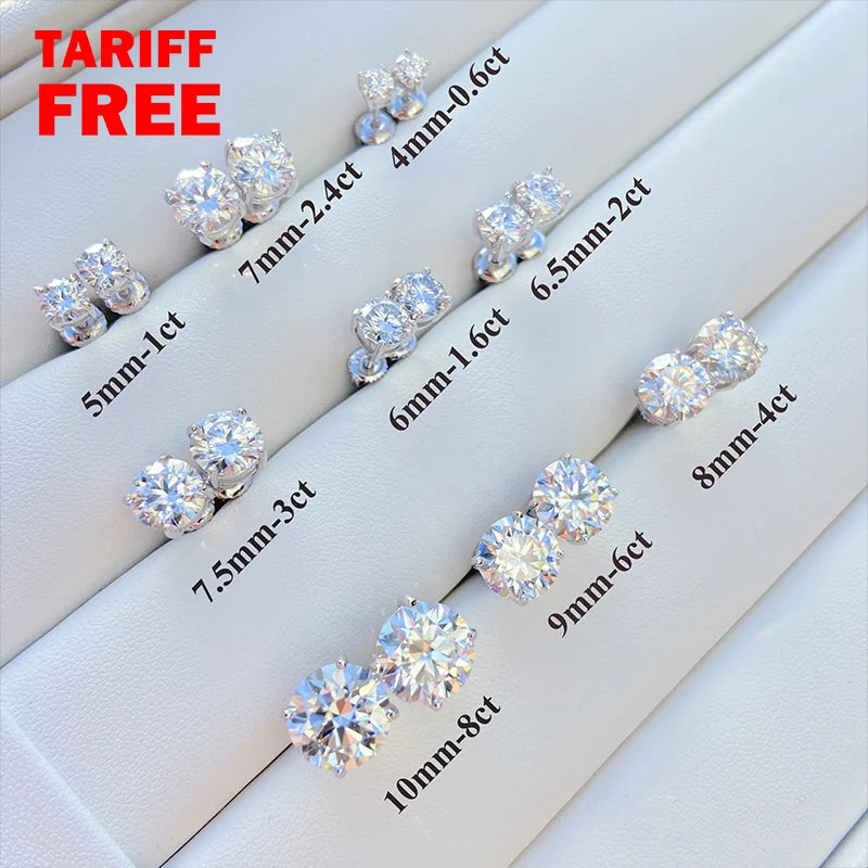 S925  18K Gold Plated 3mm 3.5mm 4mm 4.5mm5mm 5.5mm 6.5mm 7mm 7.5mm 8mm 8.5mm 9mm 9.5mm 10mm 11mm VVS Moissanite Stud Earrings