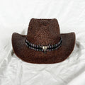 Ethnic Wind Bull logo Male Sun Visor Roll Brim Handmade Straw Cowboy Hat Beach Cowboy Hats Paper
