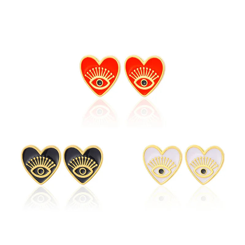 European Bohemian Fashion Accessories Devil Eye Heart Drop Earrings 18K Gold Plated Women's Jewelry Hinduism Wedding