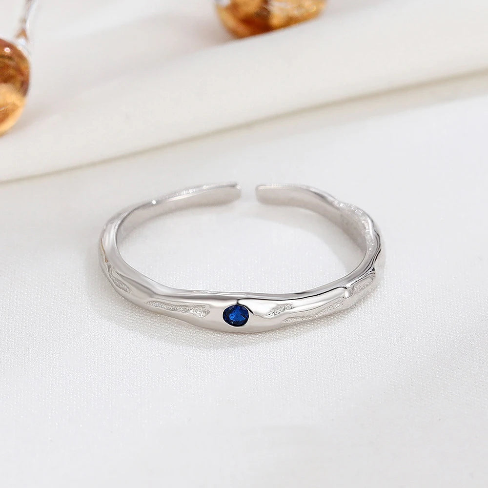 Minimalist Diamond 925 Sterling Silver Simple Fashion Irregular Fold Texture Opening Adjustable Ring