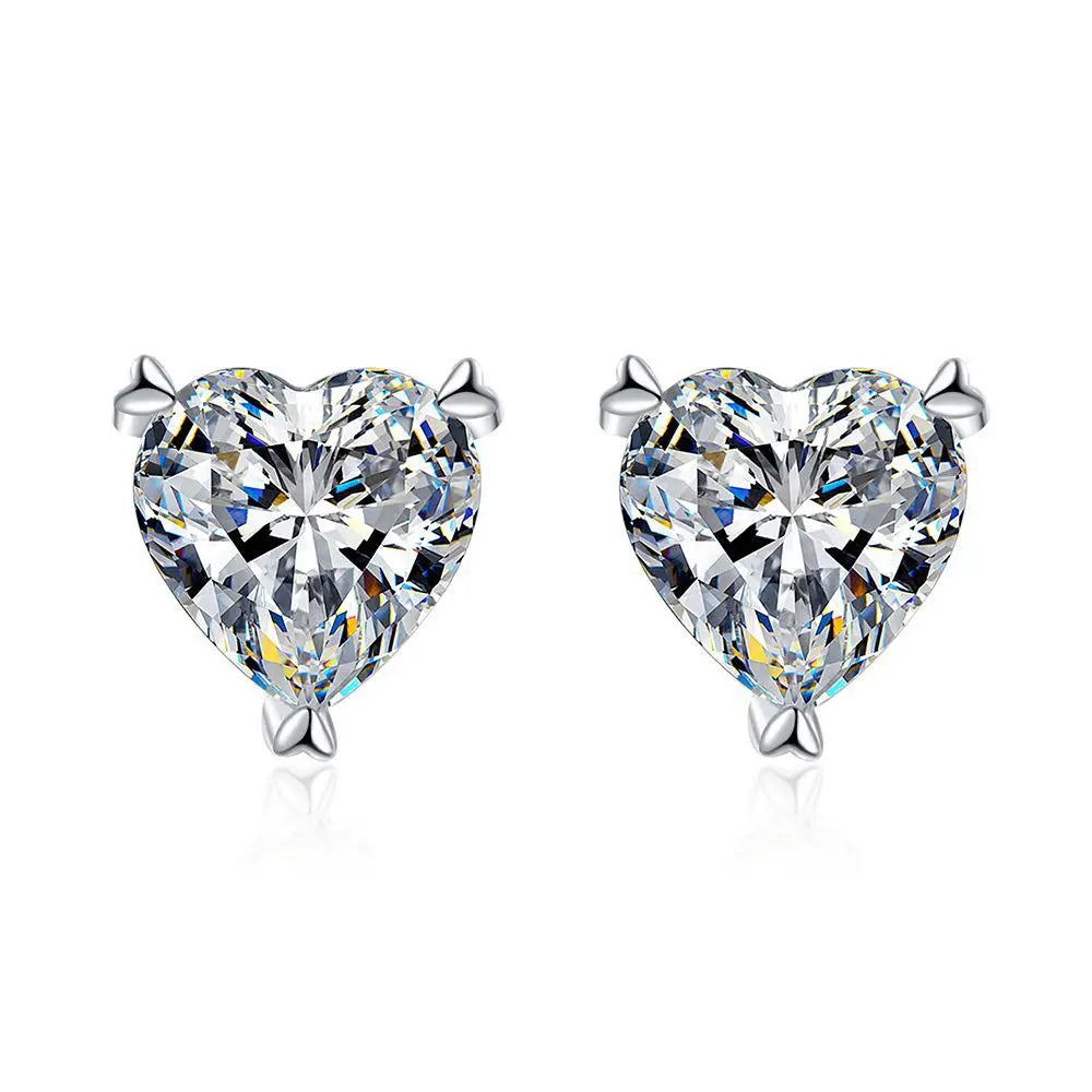 S925 Silver Ear Nail Pt950 Platinum Plated 1 Carat Heart-Shaped Moissanite Earrings for Women Moissanite Jewelry