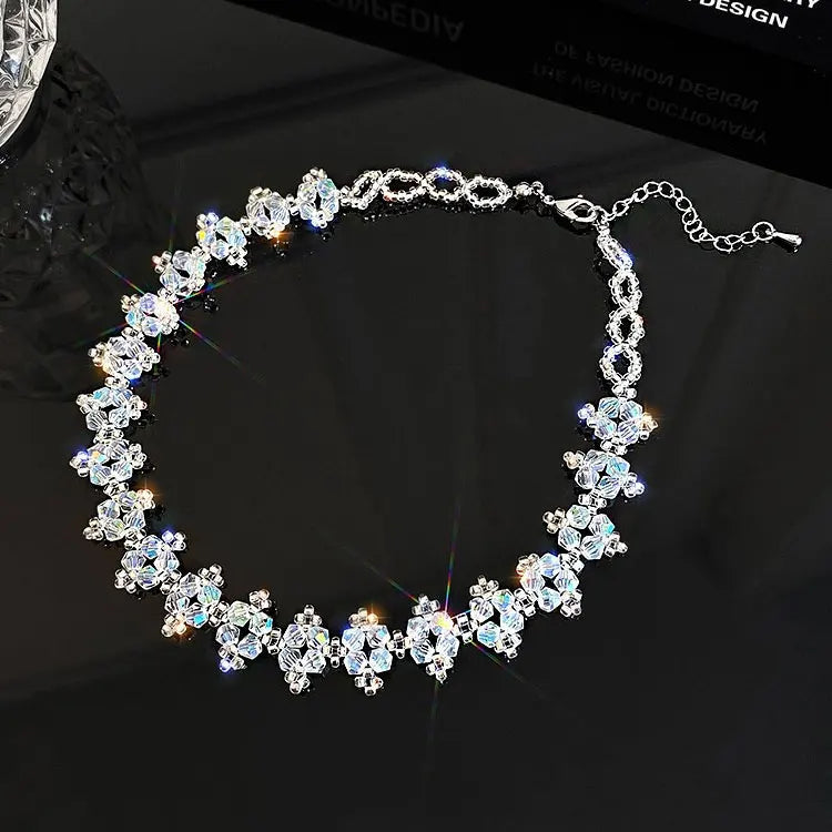 SC Korean Luxury Crystal Choker Necklace Fashion Jewelry Necklaces Fairy Temperament Bright White Crystal Beaded Necklace Women