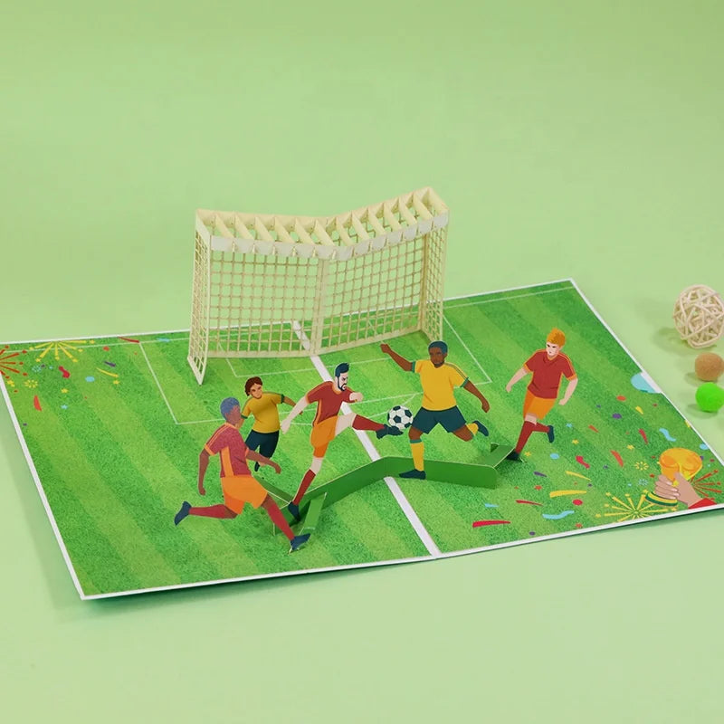 Wholesale Paper Custom Football Team 3D Pop up Birthday Festiva Football Goal Gift Greeting Cards Printing